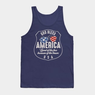 God Bless America Flag Glasses Tank Top